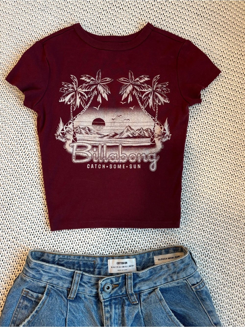 Billabong Kids Maroon Graphic Tee with White Beach Print